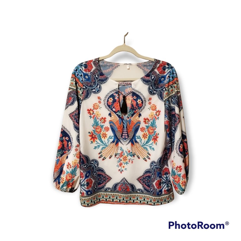 Vibrant Colored Long-Sleeved Blouse - Size Small